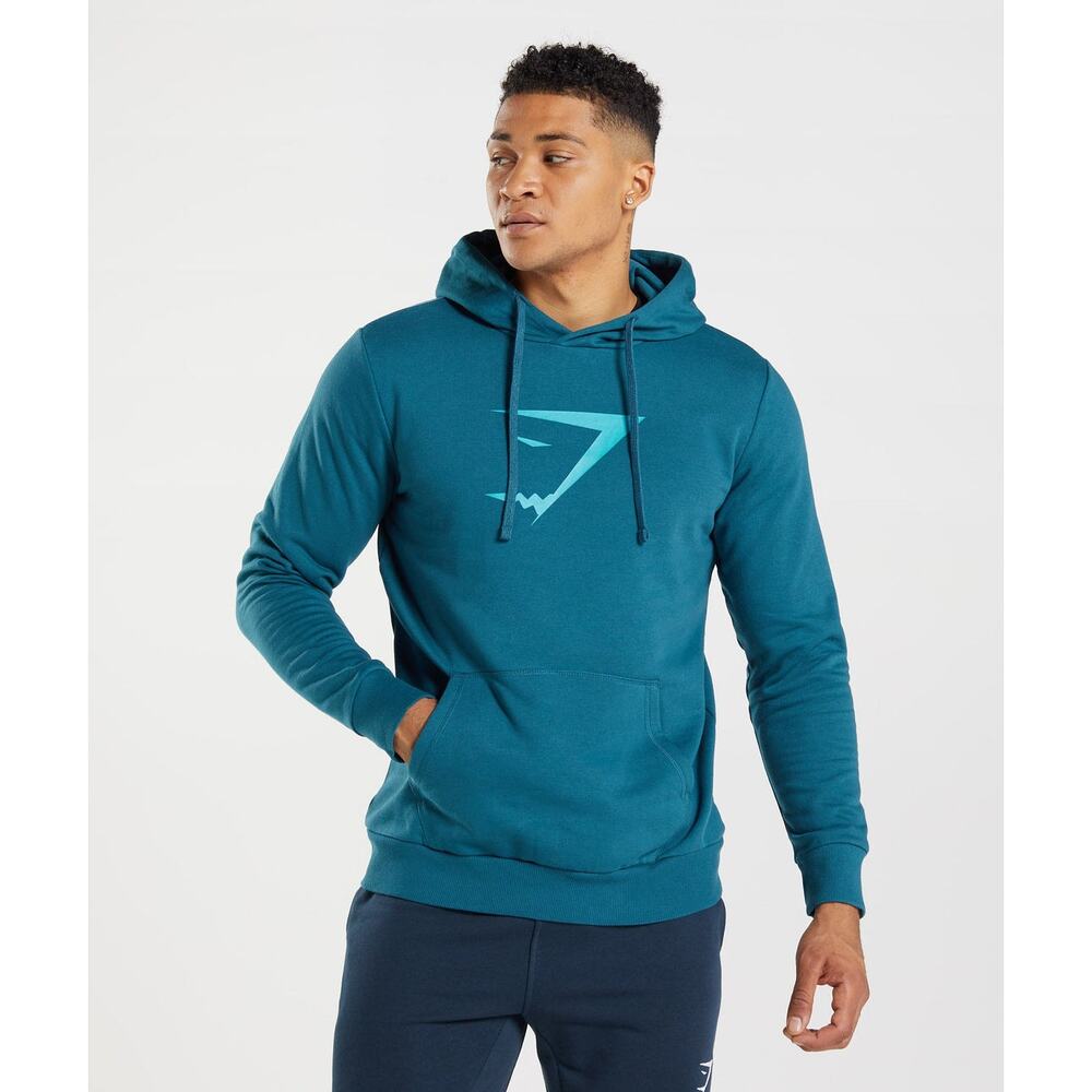 Gymshark Sharkhead Infill Hoodie Men’s Small Teal Blue Logo Pullover Sweatshirt